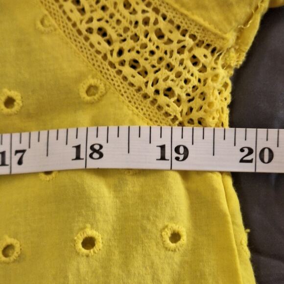 J. Crew Shirt Women's 8 Yellow 100% Cotton Mandarin Collar Eyelets Lace Trim - Picture 4 of 7